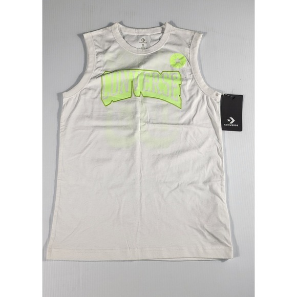 Converse All Star Tank Top Sleeveless Graphic White Neon Green Youth Size M - Picture 1 of 6